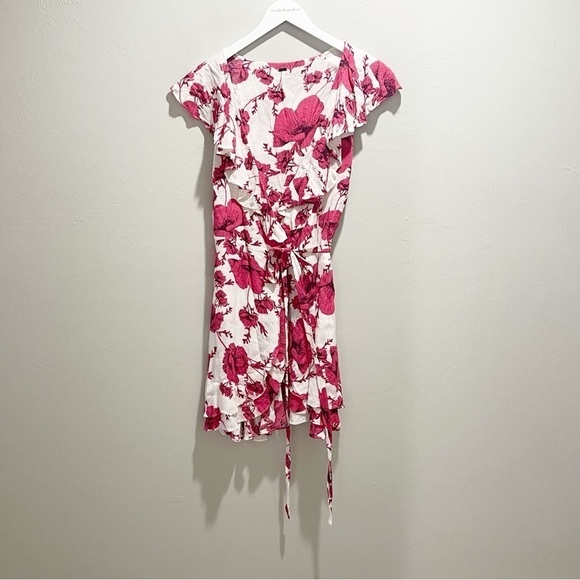 Free People French Quarter Floral Mini Wrap Dress in Ivory Ruffle Trim Size S - Picture 2 of 7